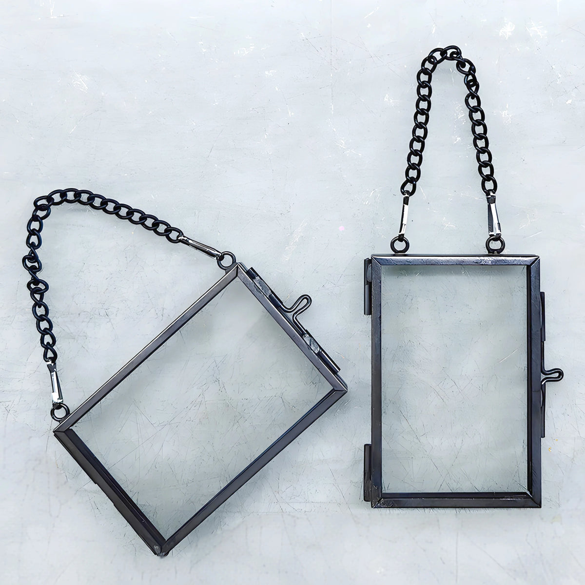 Airy Classic Square Double Floating Picture Photo Frame with Brass Hanging Wall Decor Pressed Flowers Glass Model HFS