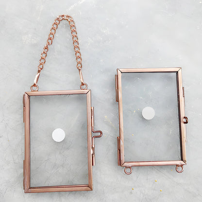 Airy Classic Square Double Floating Picture Photo Frame with Brass Hanging Wall Decor Pressed Flowers Glass Model HFS