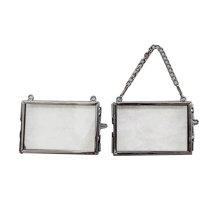 Airy Classic Square Double Floating Picture Photo Frame with Brass Hanging Wall Decor Pressed Flowers Glass Model HFS